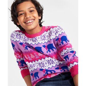Holiday Lane Big Boys Large Santa Bear Long Sleeve Sweater in Purple $40 186